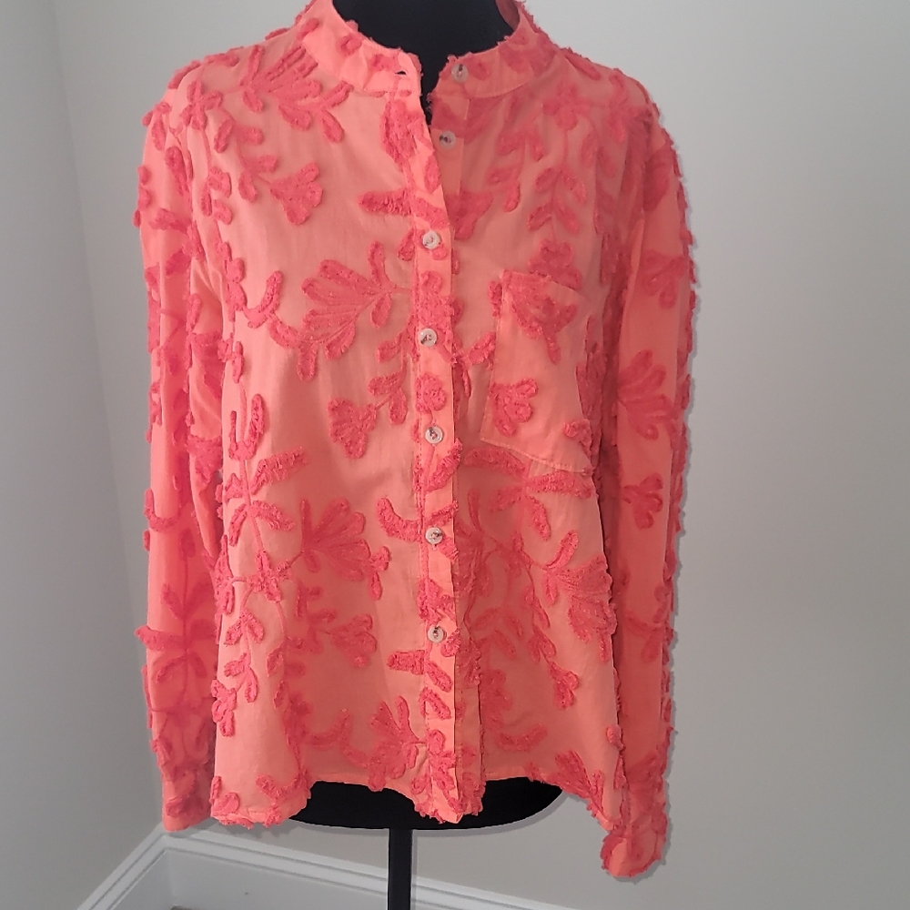 Pilcro Coral Embroidered Blouse